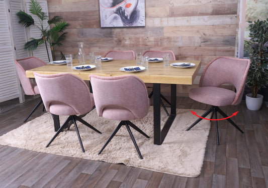 Cosmo Casa - Set van 6 Eetkamerstoelen - Gestoffeerde Draaibare Keukenstoelen - Textiel - Roze