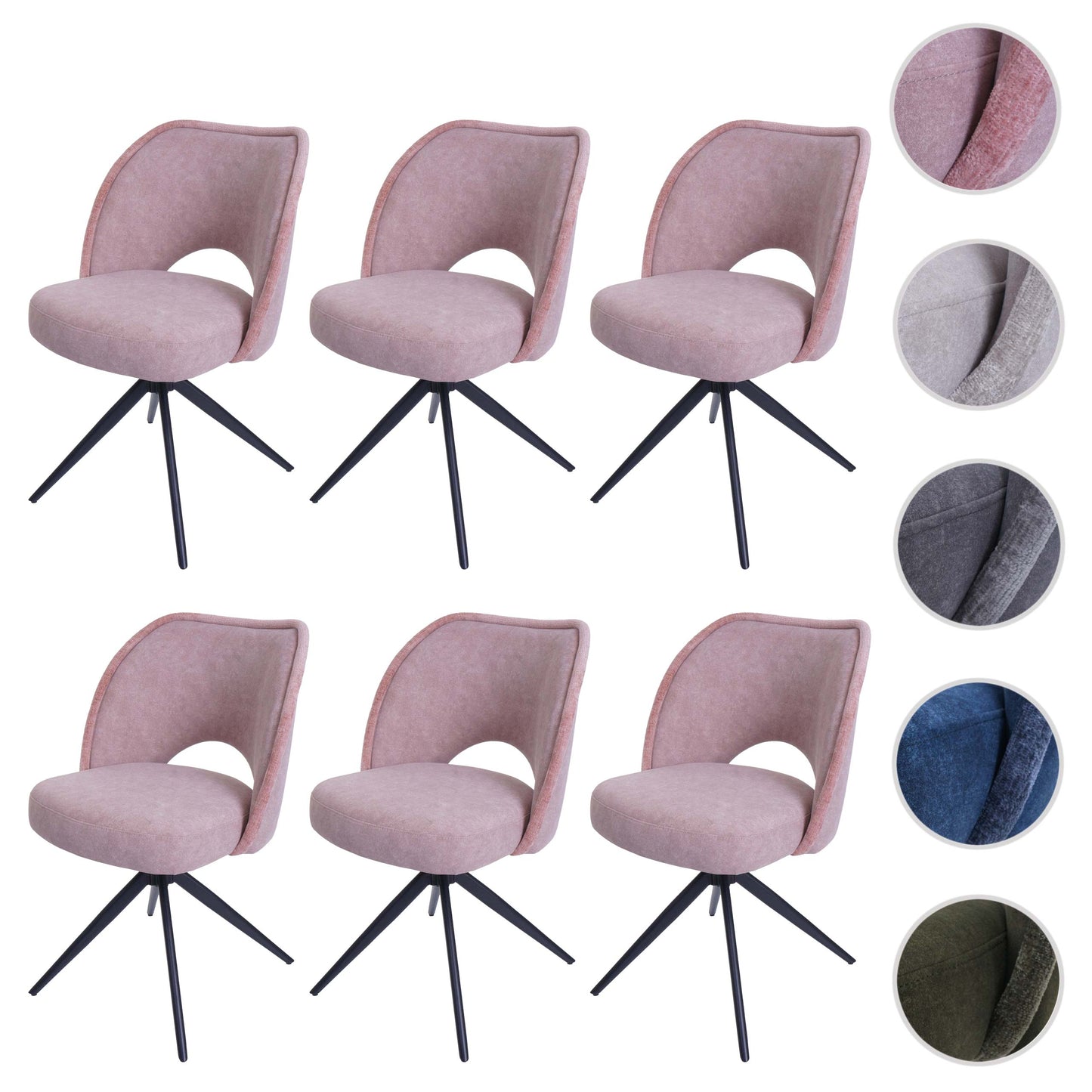 Cosmo Casa - Set van 6 Eetkamerstoelen - Gestoffeerde Draaibare Keukenstoelen - Textiel - Roze