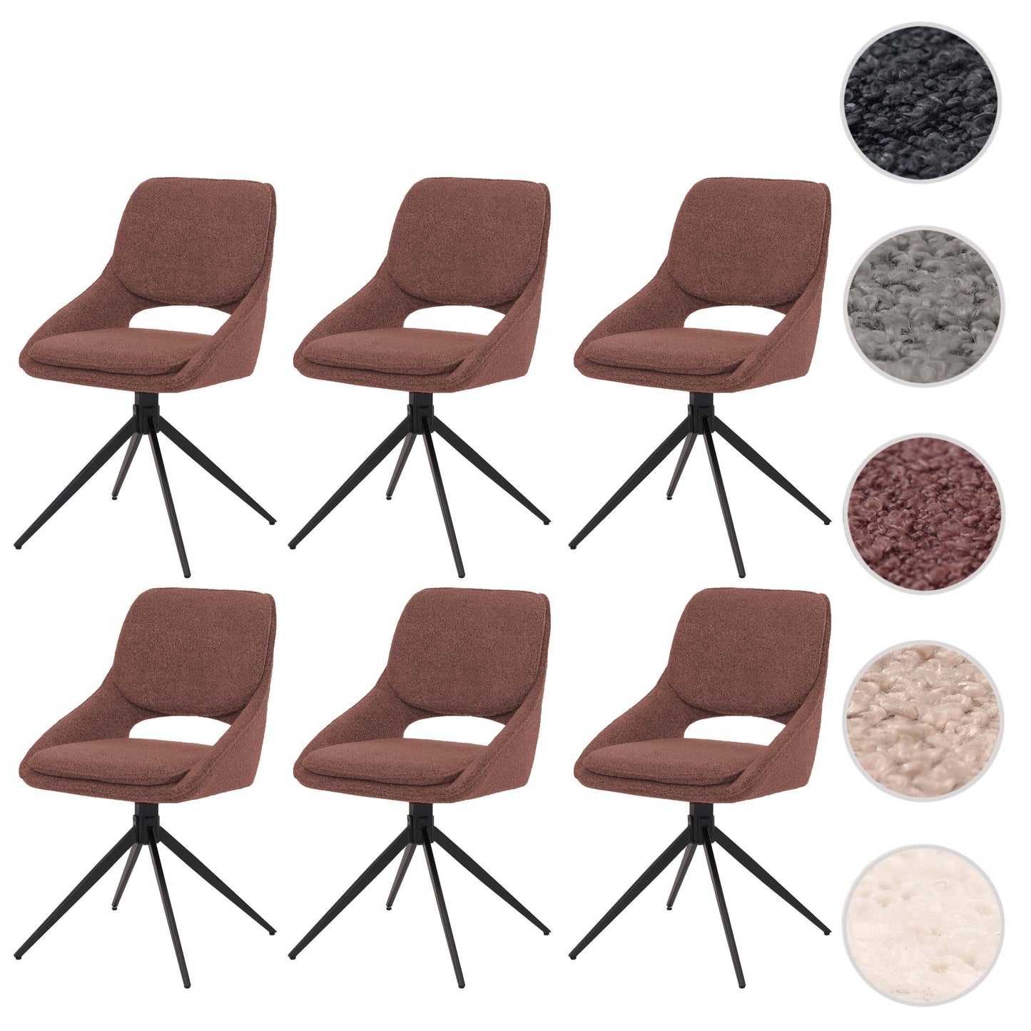 Cosmo Casa - Set van 6 Eetkamerstoelen - Keukenstoel - Draaibaar Auto-Return - Boucle Stof - Bruin