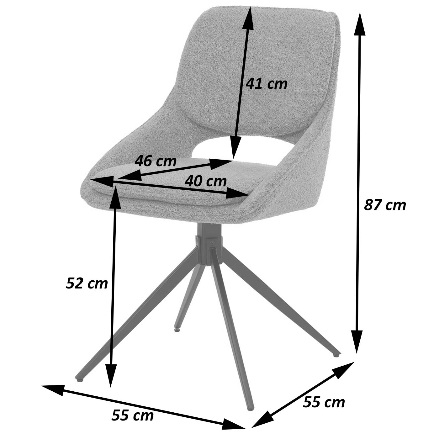 Cosmo Casa - Set van 6 Eetkamerstoelen - Keukenstoel - Draaibaar Auto-Return - Boucle Stof - Donkergrijs