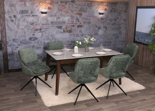 Cosmo Casa - Set van 6 Eetkamerstoelen - Keukenstoel - Draaibaar Auto-Return - Chenille Stof - Groen