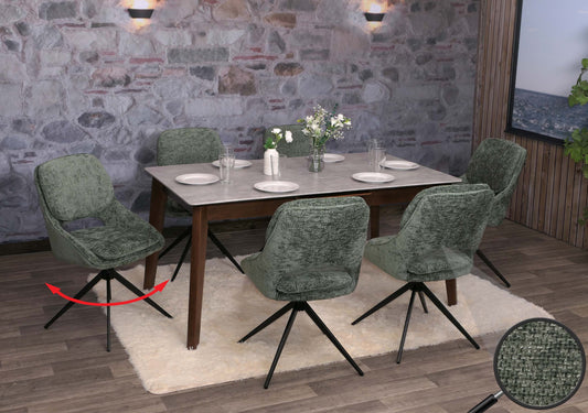 Cosmo Casa - Set van 6 Eetkamerstoelen - Keukenstoel - Draaibaar Auto-Return - Chenille Stof - Groen