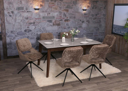 Cosmo Casa - Set van 6 Eetkamerstoelen - Keukenstoel - Draaibaar Auto-Return - Chenille Stof - Bruin