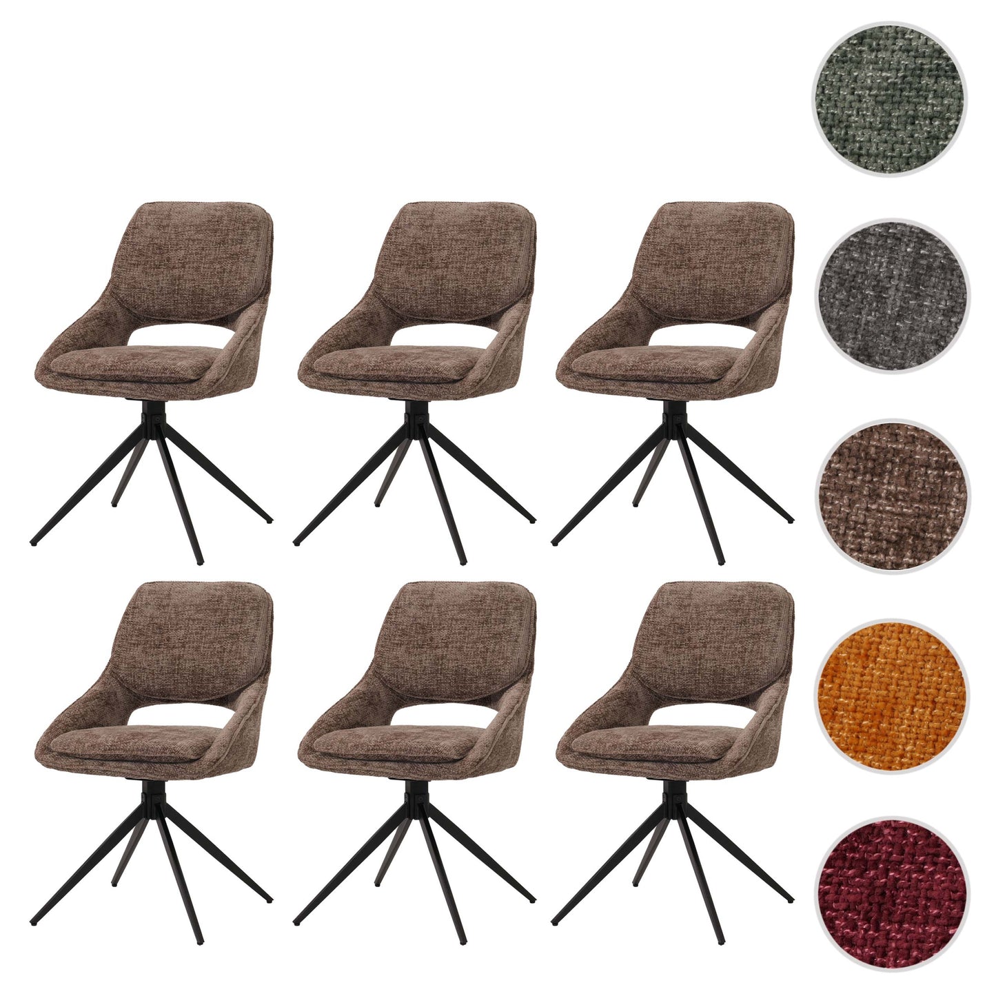 Cosmo Casa - Set van 6 Eetkamerstoelen - Keukenstoel - Draaibaar Auto-Return - Chenille Stof - Bruin
