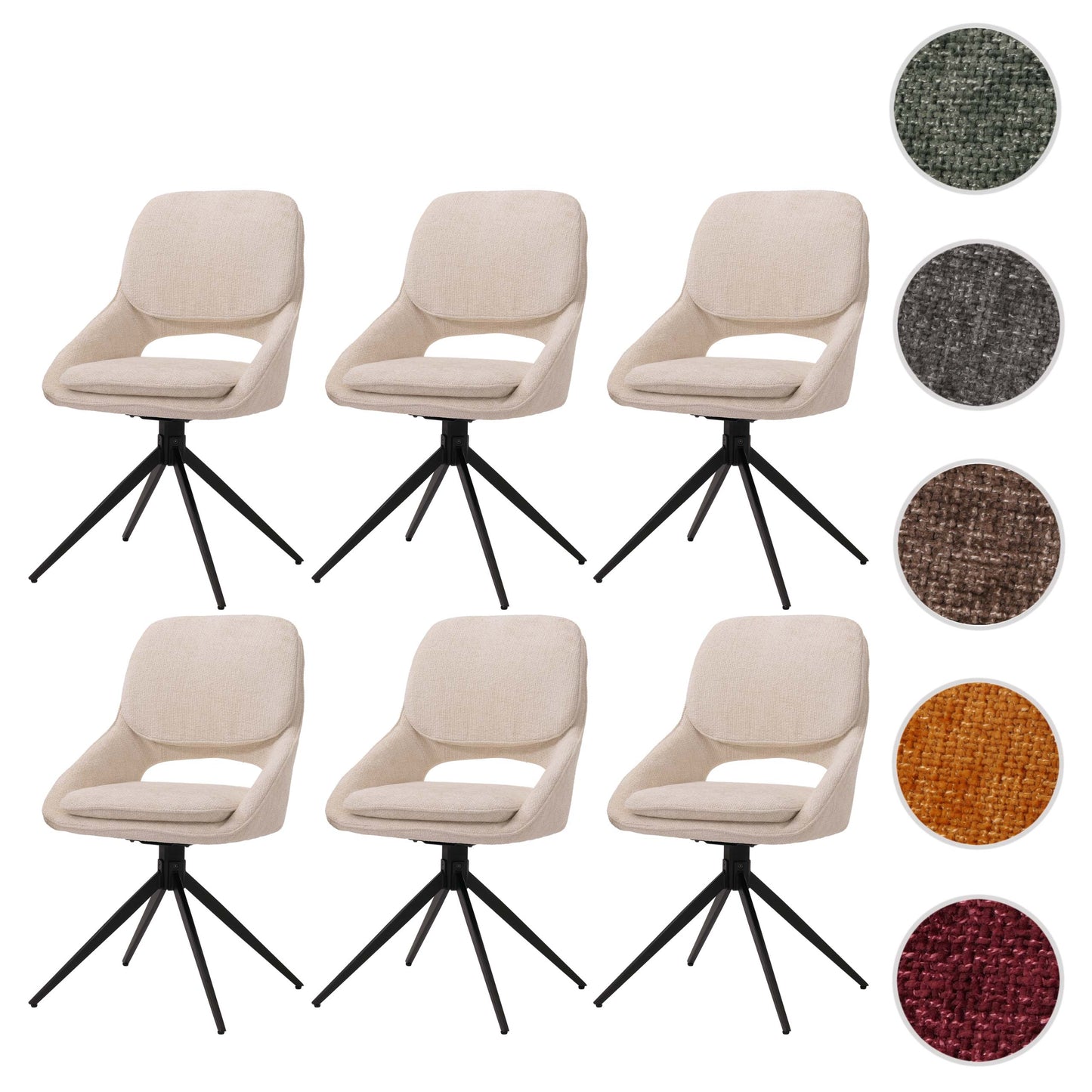 Cosmo Casa - Set van 6 Eetkamerstoelen - Keukenstoel - Draaibaar Auto-Return - Chenille Stof - Crème-Beige