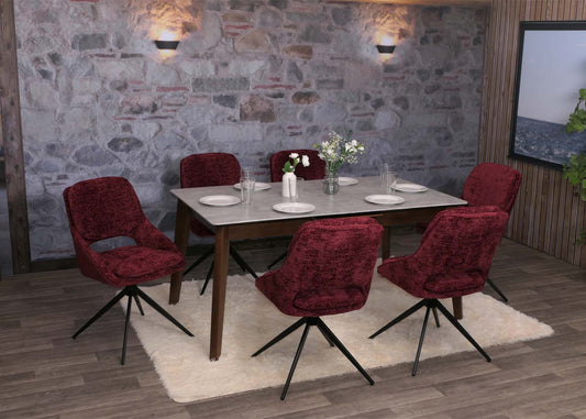 Cosmo Casa - Set van 6 Eetkamerstoelen - Keukenstoel - Draaibaar Auto-Return - Chenille Stof - Bordeaux