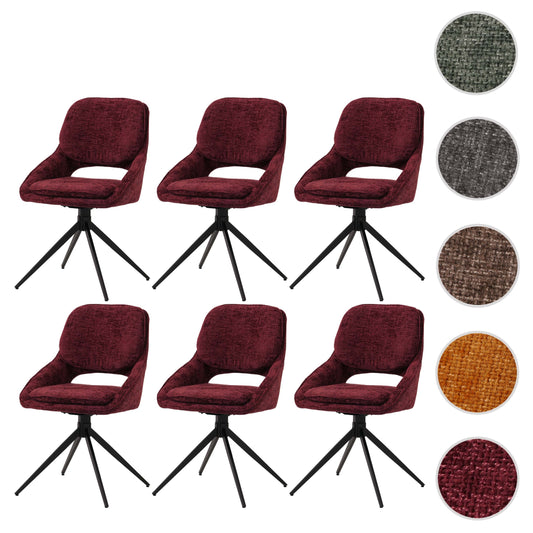 Cosmo Casa - Set van 6 Eetkamerstoelen - Keukenstoel - Draaibaar Auto-Return - Chenille Stof - Bordeaux
