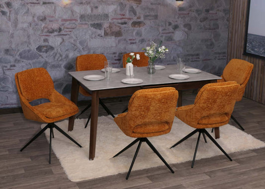 Cosmo Casa - Set van 6 Eetkamerstoelen - Keukenstoel - Draaibaar Auto-Return - Chenille Stof - Okergeel