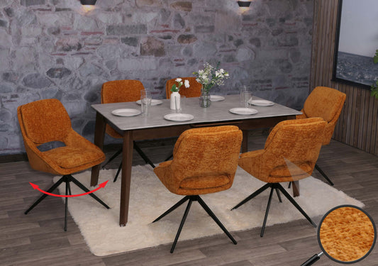 Cosmo Casa - Set van 6 Eetkamerstoelen - Keukenstoel - Draaibaar Auto-Return - Chenille Stof - Okergeel