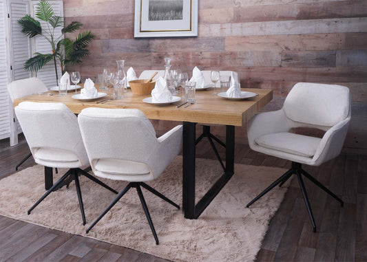 Cosmo Casa - Set van 6 Eetkamerstoelen - Keukenstoel - Draaibaar met Auto-Return - Boucle Stof - Crème