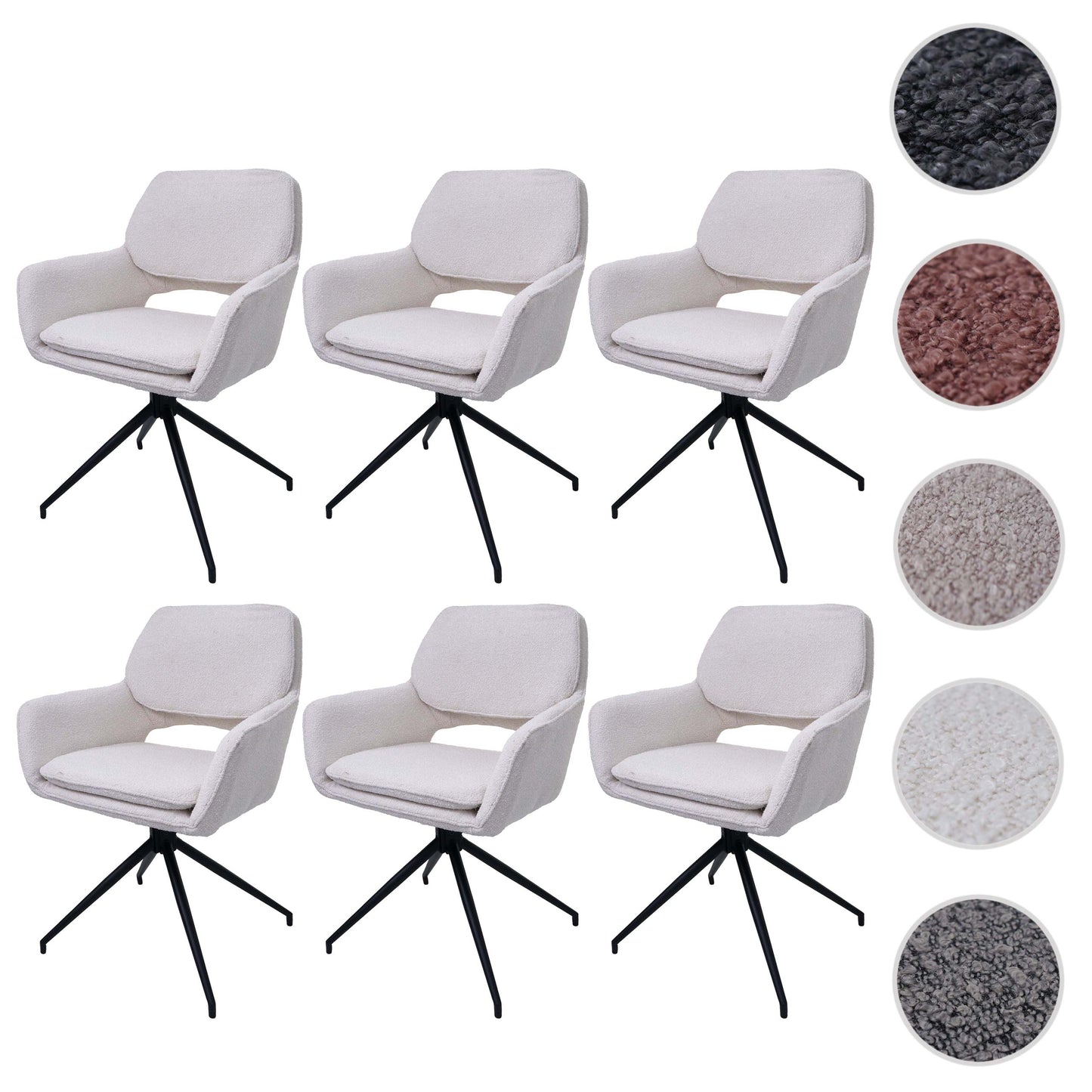Cosmo Casa - Set van 6 Eetkamerstoelen - Keukenstoel - Draaibaar met Auto-Return - Boucle Stof - Crème