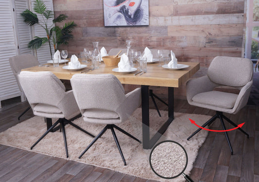 Cosmo Casa - Set van 6 Eetkamerstoelen - Keukenstoel - Draaibaar met Auto-Return - Boucle Stof - Beige