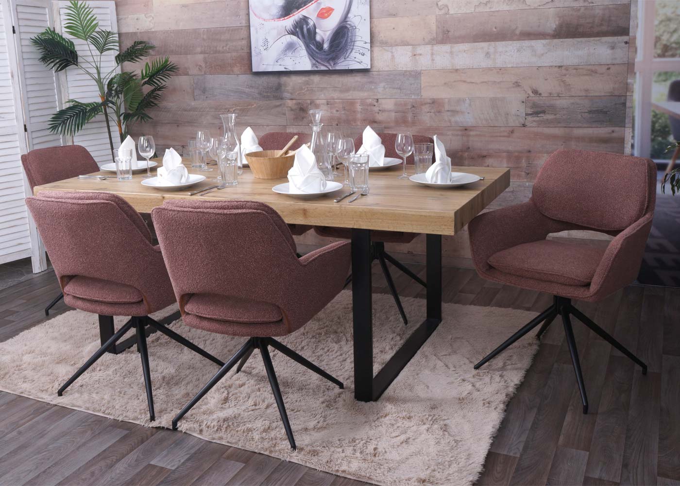 Cosmo Casa - Set van 6 Eetkamerstoelen - Keukenstoel - Draaibaar met Auto-Return - Boucle Stof - Lichtbruin