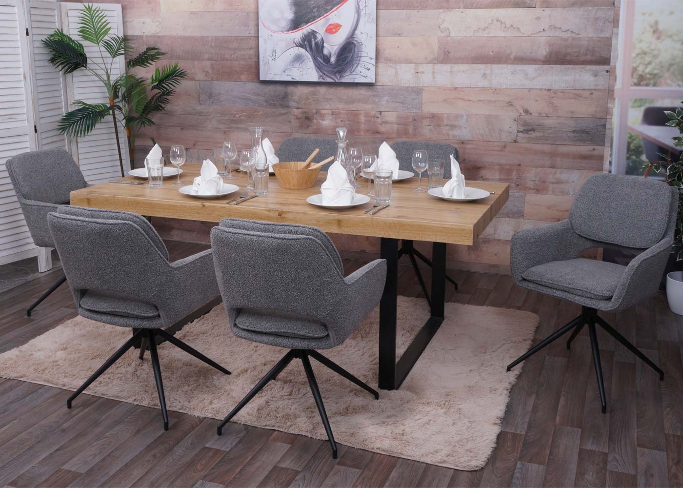 Cosmo Casa - Set van 6 Eetkamerstoelen - Keukenstoel - Draaibaar met Auto-Return - Boucle Stof - Grijs