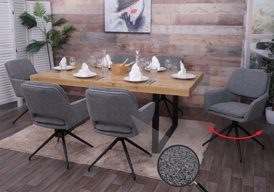 Cosmo Casa - Set van 6 Eetkamerstoelen - Keukenstoel - Draaibaar met Auto-Return - Boucle Stof - Grijs