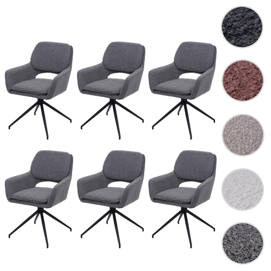 Cosmo Casa - Set van 6 Eetkamerstoelen - Keukenstoel - Draaibaar met Auto-Return - Boucle Stof - Grijs