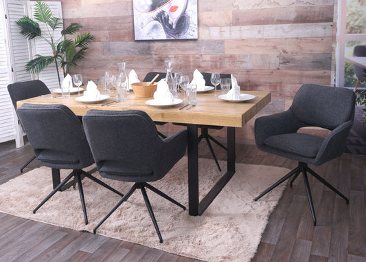 Cosmo Casa - Set van 6 Eetkamerstoelen - Keukenstoel - Draaibaar met Auto-Return - Boucle Stof - Donkergrijs