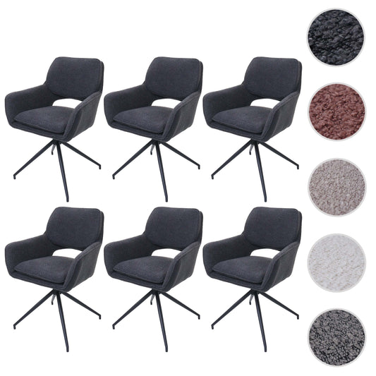 Cosmo Casa - Set van 6 Eetkamerstoelen - Keukenstoel - Draaibaar met Auto-Return - Boucle Stof - Donkergrijs