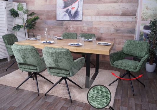 Cosmo Casa - Set van 6 Eetkamerstoelen - Keukenstoel - Draaibaar met Auto-Return - Chenille Stof - Groen