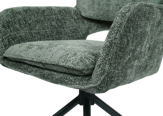 Cosmo Casa - Set van 6 Eetkamerstoelen - Keukenstoel - Draaibaar met Auto-Return - Chenille Stof - Groen