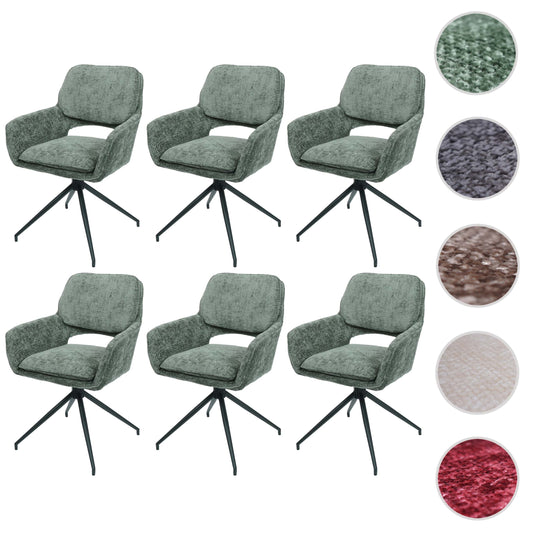 Cosmo Casa - Set van 6 Eetkamerstoelen - Keukenstoel - Draaibaar met Auto-Return - Chenille Stof - Groen