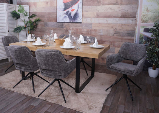 Cosmo Casa - Set van 6 Eetkamerstoelen - Keukenstoel - Draaibaar met Auto-Return - Chenille Stof - Donkergrijs