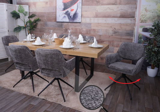 Cosmo Casa - Set van 6 Eetkamerstoelen - Keukenstoel - Draaibaar met Auto-Return - Chenille Stof - Donkergrijs