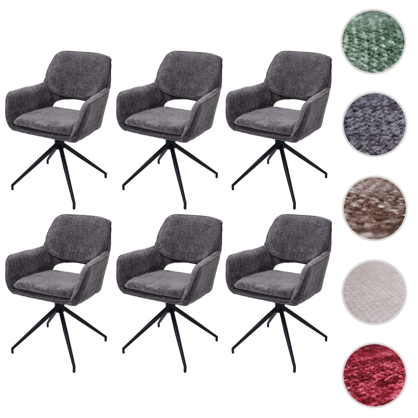 Cosmo Casa - Set van 6 Eetkamerstoelen - Keukenstoel - Draaibaar met Auto-Return - Chenille Stof - Donkergrijs