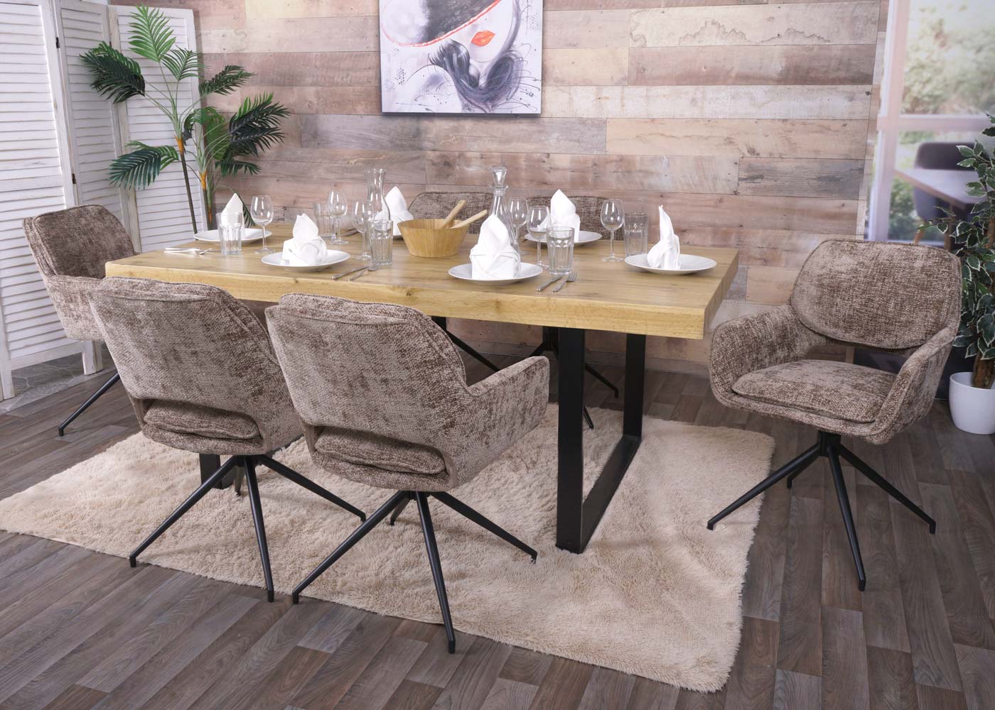 Cosmo Casa - Set van 6 Eetkamerstoelen - Keukenstoel - Draaibaar met Auto-Return - Chenille Stof - Bruin