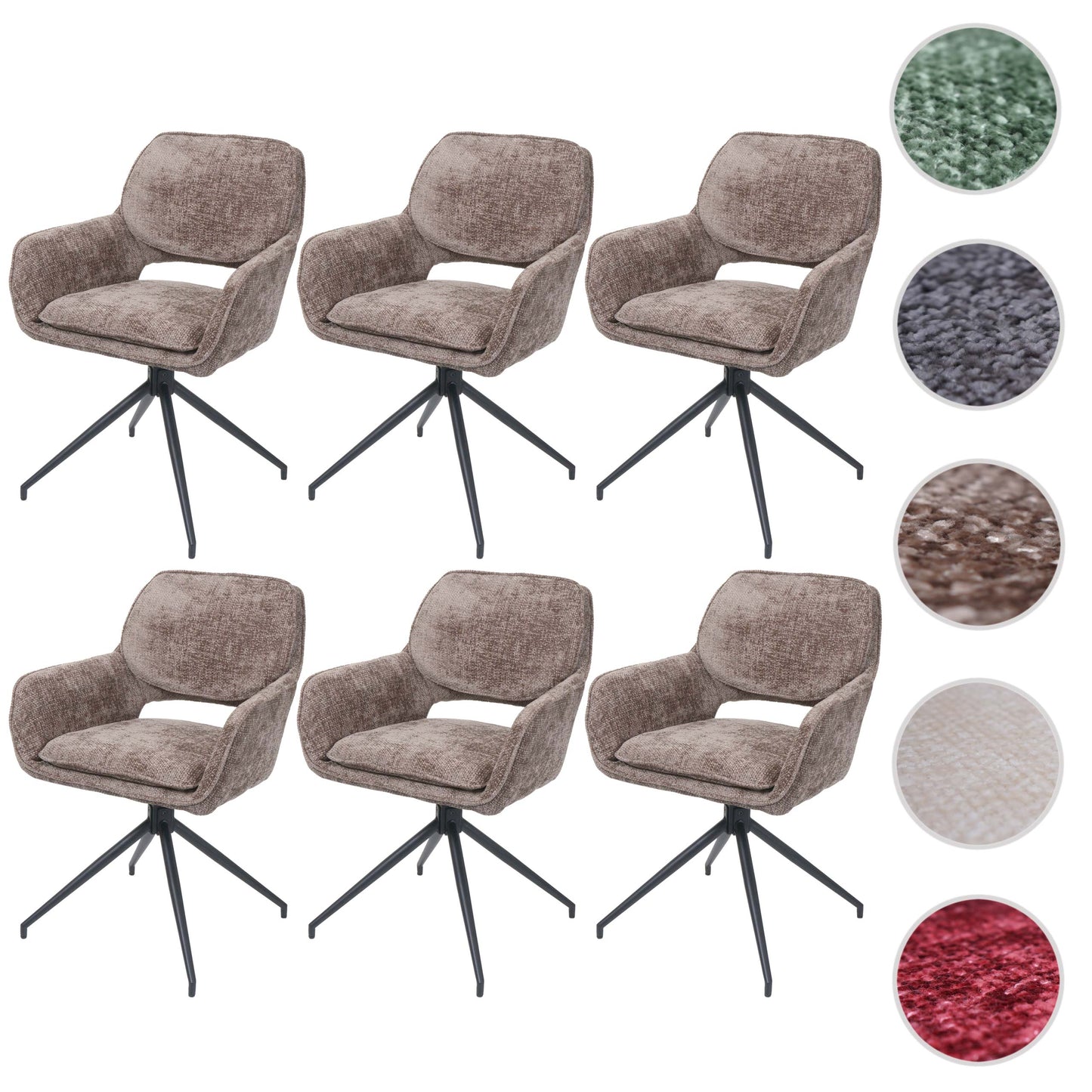 Cosmo Casa - Set van 6 Eetkamerstoelen - Keukenstoel - Draaibaar met Auto-Return - Chenille Stof - Bruin