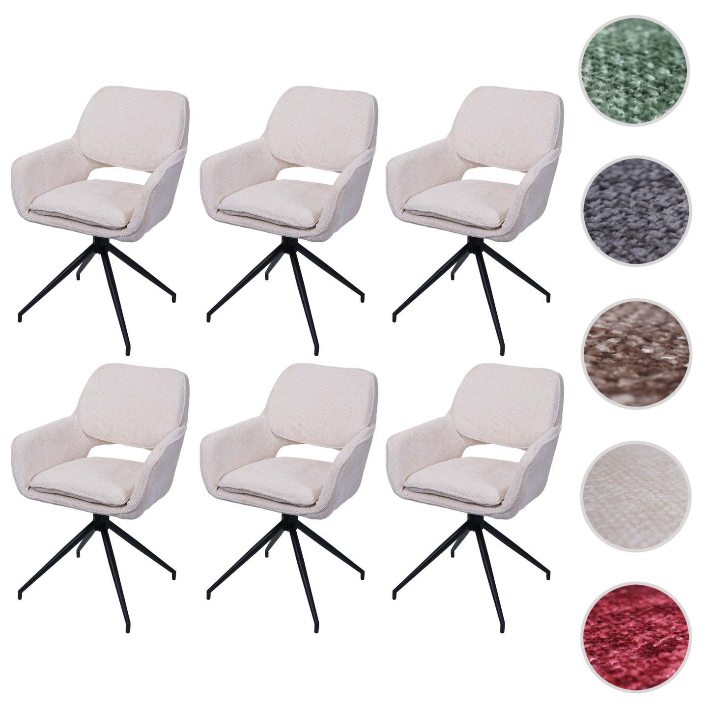 Cosmo Casa - Set van 6 Eetkamerstoelen - Keukenstoel - Draaibaar met Auto-Return - Chenille Stof - Crème