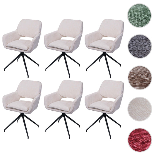 Cosmo Casa - Set van 6 Eetkamerstoelen - Keukenstoel - Draaibaar met Auto-Return - Chenille Stof - Crème
