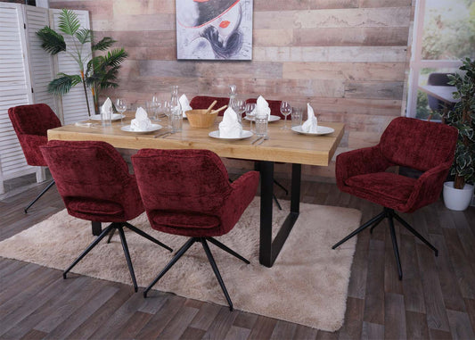 Cosmo Casa - Set van 6 Eetkamerstoelen - Keukenstoel - Draaibaar met Auto-Return - Chenille Stof - Bordeaux