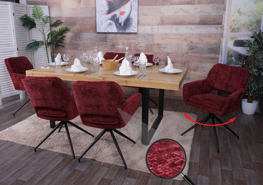 Cosmo Casa - Set van 6 Eetkamerstoelen - Keukenstoel - Draaibaar met Auto-Return - Chenille Stof - Bordeaux