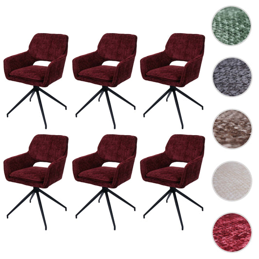 Cosmo Casa - Set van 6 Eetkamerstoelen - Keukenstoel - Draaibaar met Auto-Return - Chenille Stof - Bordeaux