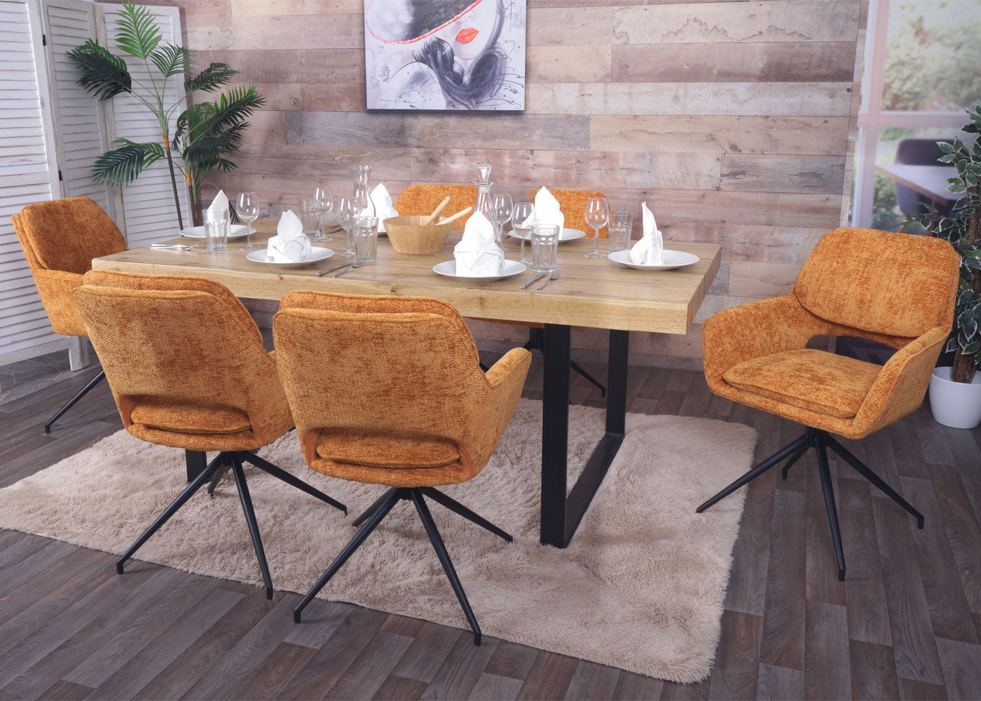 Cosmo Casa - Set van 6 Eetkamerstoelen - Keukenstoel - Draaibaar met Auto-Return - Chenille Stof - Okergeel