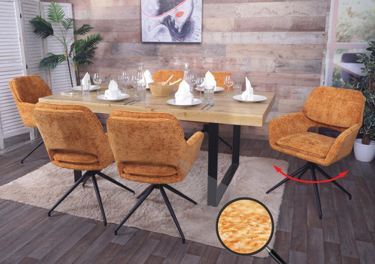 Cosmo Casa - Set van 6 Eetkamerstoelen - Keukenstoel - Draaibaar met Auto-Return - Chenille Stof - Okergeel