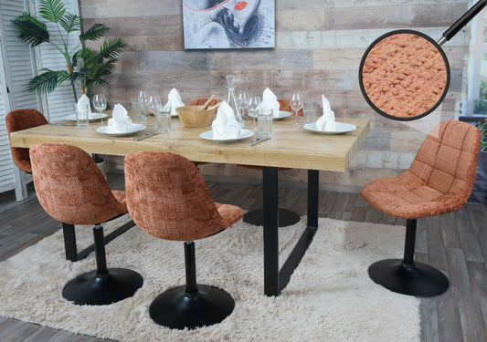 Cosmo Casa - Set van 6 Eetkamerstoelen - Keukenstoelen - Draaistoelen - Staal - Stoftextiel Chenille - 465gm - FSC - Terracotta
