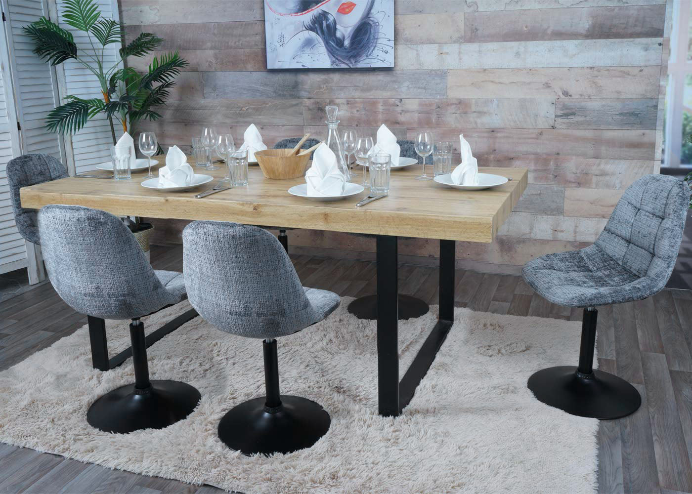 Cosmo Casa - Set van 6 Eetkamerstoelen - Keukenstoelen - Draaistoelen - Staal - Stoftextiel Chenille - 465gm - FSC - Donkergrijs