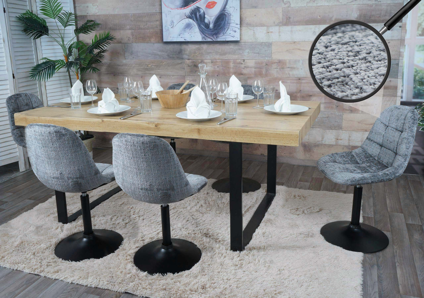 Cosmo Casa - Set van 6 Eetkamerstoelen - Keukenstoelen - Draaistoelen - Staal - Stoftextiel Chenille - 465gm - FSC - Donkergrijs