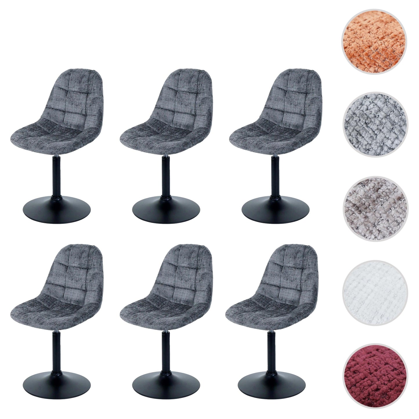 Cosmo Casa - Set van 6 Eetkamerstoelen - Keukenstoelen - Draaistoelen - Staal - Stoftextiel Chenille - 465gm - FSC - Donkergrijs