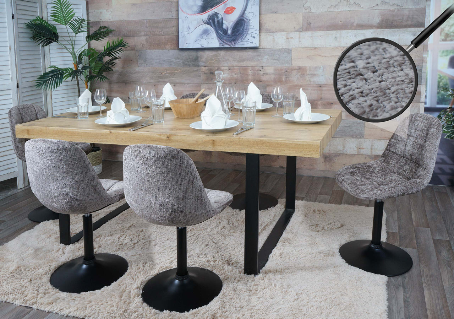 Cosmo Casa - Set van 6 Eetkamerstoelen - Keukenstoelen - Draaistoelen - Staal - Stoftextiel Chenille - 465gm - FSC - Bruin