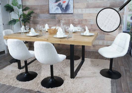 Cosmo Casa - Set van 6 Eetkamerstoelen - Keukenstoelen - Draaistoelen - Staal - Stoftextiel Chenille - 465gm - FSC - Crème