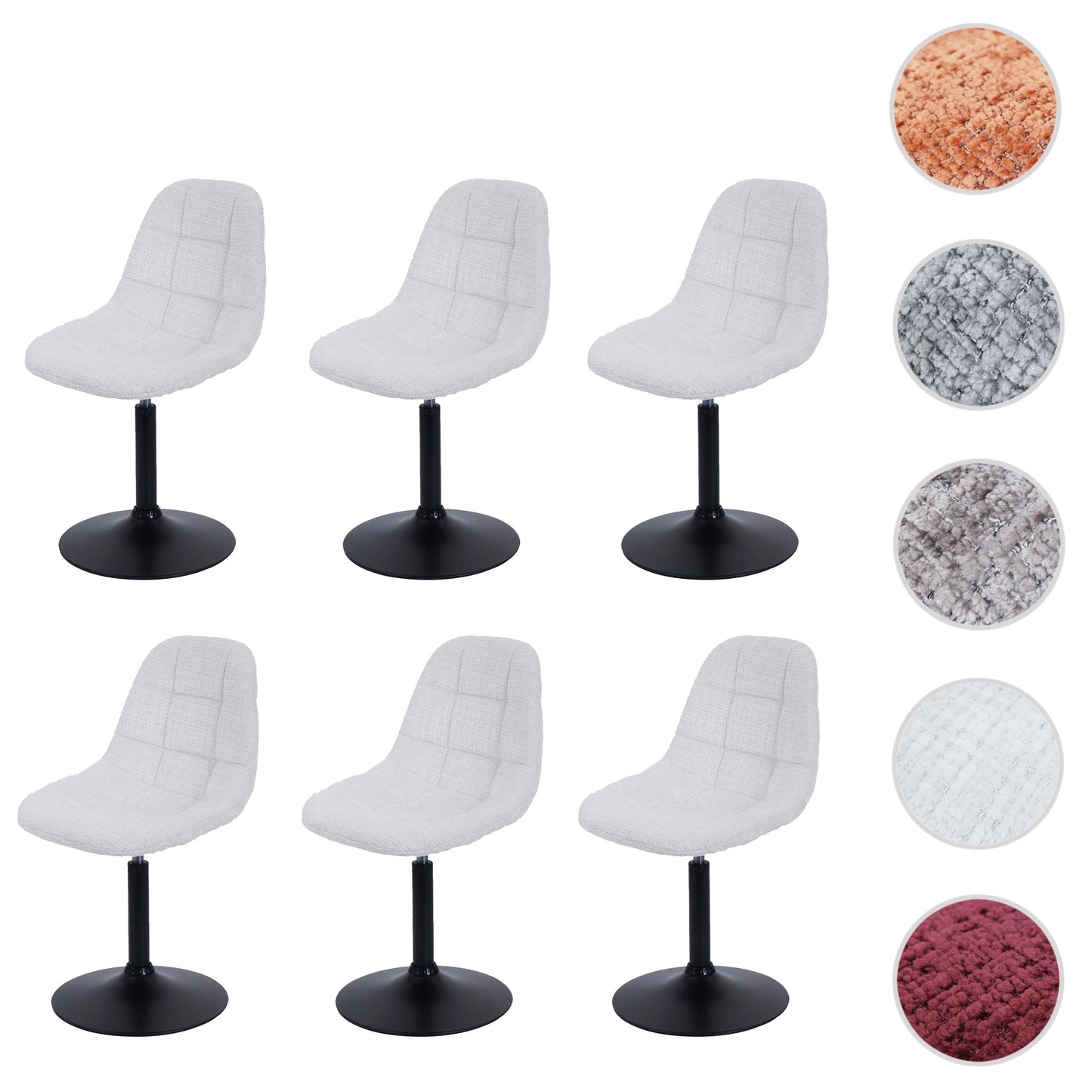 Cosmo Casa - Set van 6 Eetkamerstoelen - Keukenstoelen - Draaistoelen - Staal - Stoftextiel Chenille - 465gm - FSC - Crème
