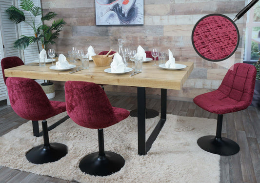 Cosmo Casa - Set van 6 Eetkamerstoelen - Keukenstoelen - Draaistoelen - Staal - Stoftextiel Chenille - 465gm - FSC - Bordeaux