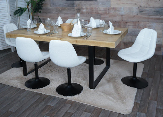 Cosmo Casa - Set van 6 Eetkamerstoelen - Keukenstoelen - Draaistoelen - Staal - Stoftextiel Bouclé - 450gm - FSC - Crème