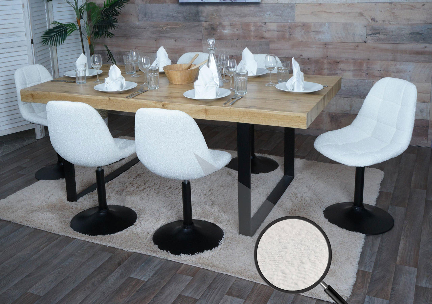 Cosmo Casa - Set van 6 Eetkamerstoelen - Keukenstoelen - Draaistoelen - Staal - Stoftextiel Bouclé - 450gm - FSC - Crème