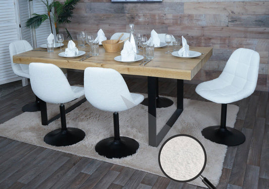 Cosmo Casa - Set van 6 Eetkamerstoelen - Keukenstoelen - Draaistoelen - Staal - Stoftextiel Bouclé - 450gm - FSC - Crème