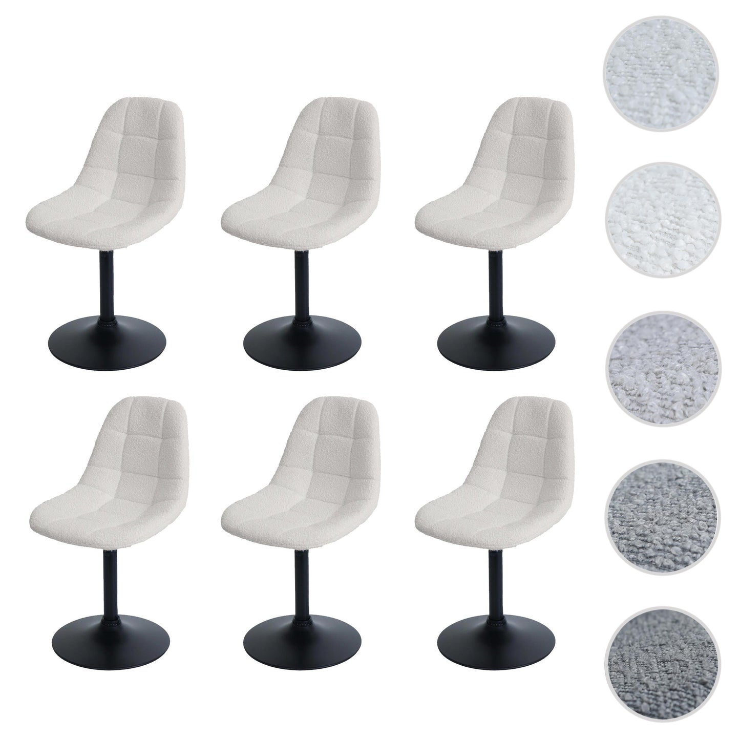 Cosmo Casa - Set van 6 Eetkamerstoelen - Keukenstoelen - Draaistoelen - Staal - Stoftextiel Bouclé - 450gm - FSC - Crème