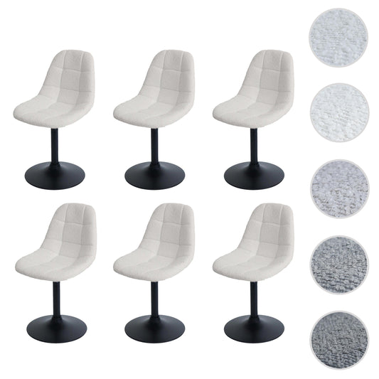 Cosmo Casa - Set van 6 Eetkamerstoelen - Keukenstoelen - Draaistoelen - Staal - Stoftextiel Bouclé - 450gm - FSC - Crème